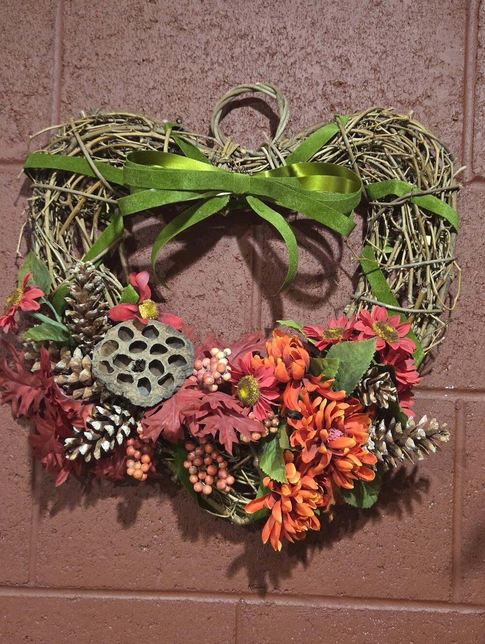 Festive Fall 16" Grapevine Wreath w/ Faux Flowers, Natural Pinecones & More - Picture 16 of 17